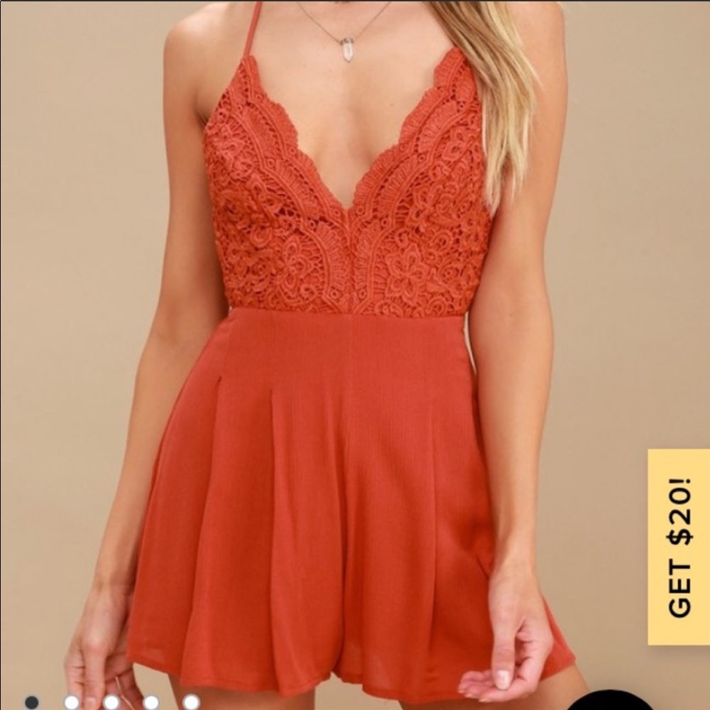 Lulu star spangled rust red backless romper